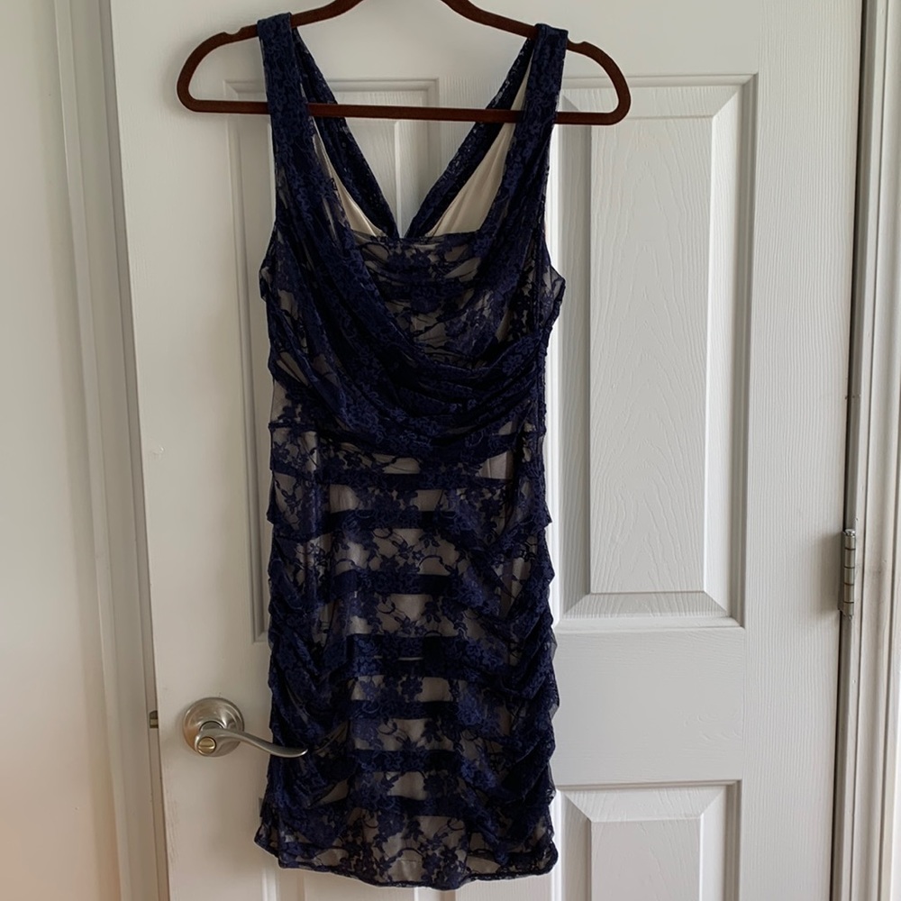 Express blue lace dress with nude lining